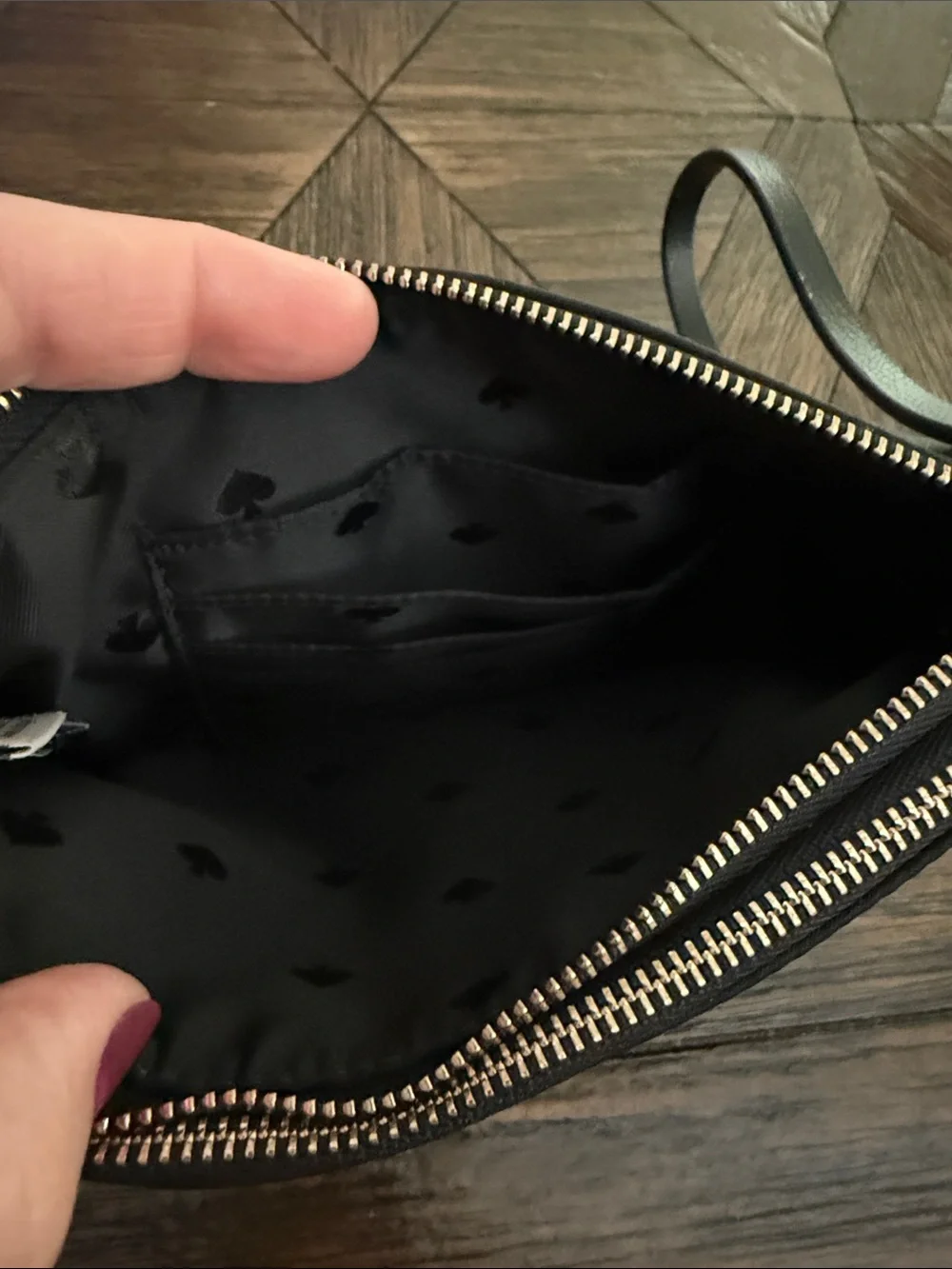 Kate Spade Dawn Medium Black Nylon Double Zip Wristlet Gold Logo Wristlet